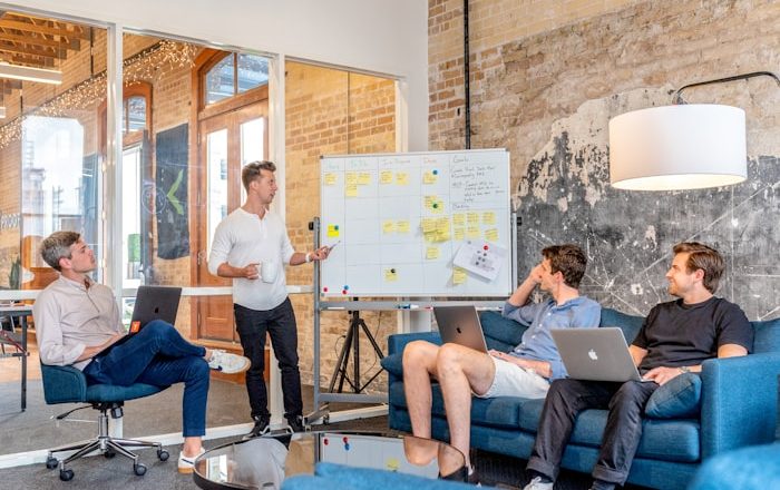 Business team discussing product marketing strategy